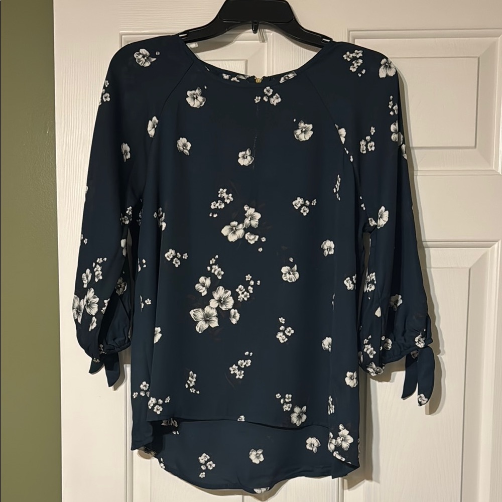 Papermoon Blue 3/4 Sleeve Tie sleeve Blouse